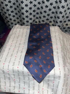 Tommy Hilfinger Men's Navy Blue Paisley Silk Tie - Unbranded